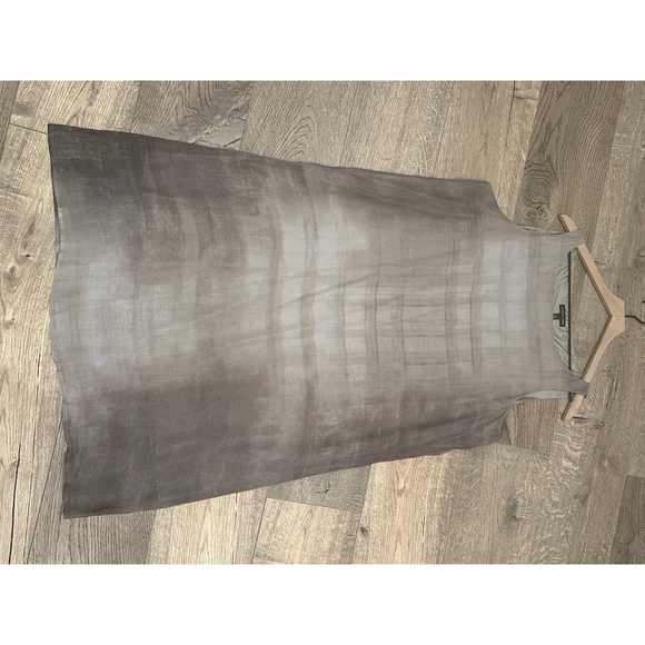 EILEEN FISHER 100% Silk Boat Neck Shift Dress Large Oxidized Cobblestone Taupe - Picture 6 of 8